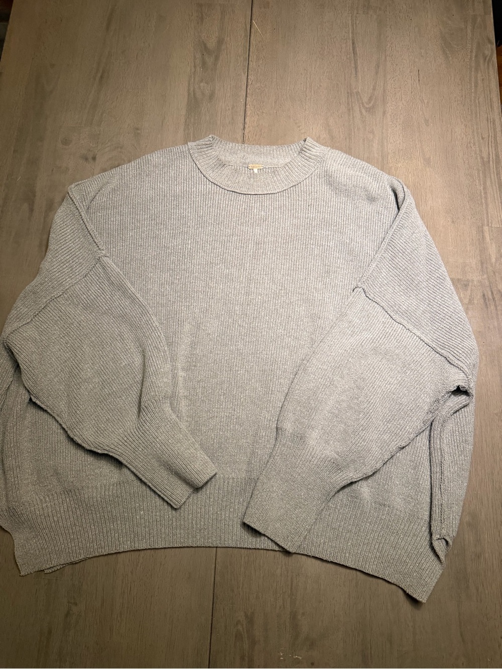 Free People Grey Ribbed Knit Oversized Sweater Size M/L